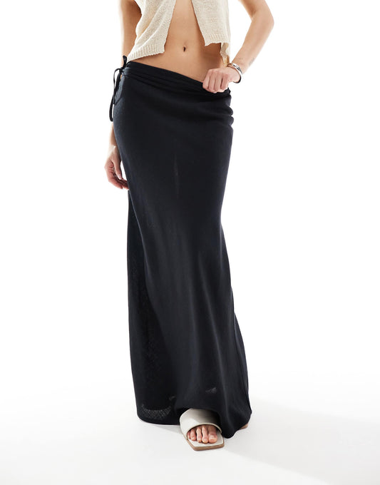 Linen Blend Bias Maxi Skirt