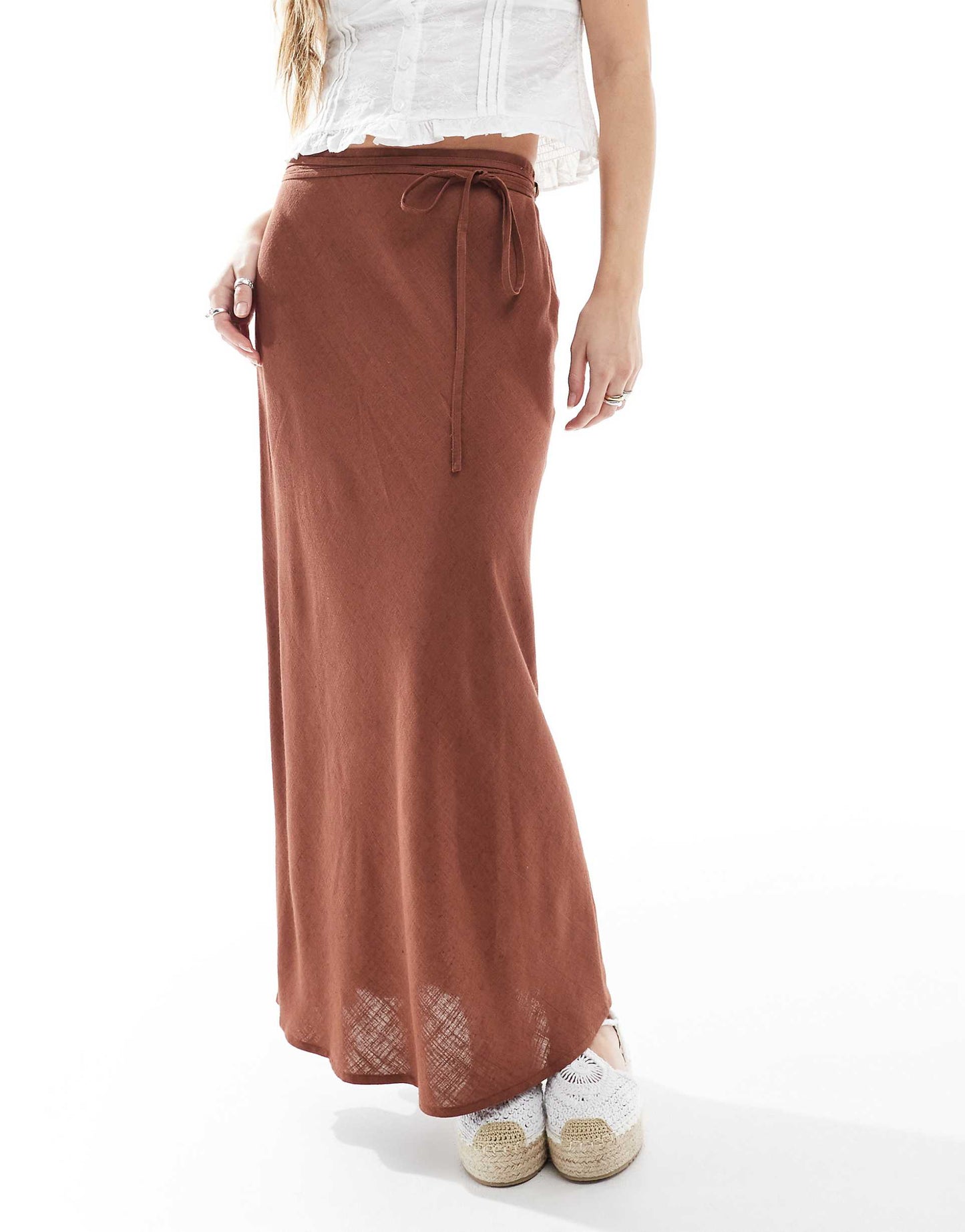 Linen Blend Bias Midi Skirt