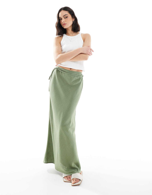 Linen Blend Bias Maxi Skirt