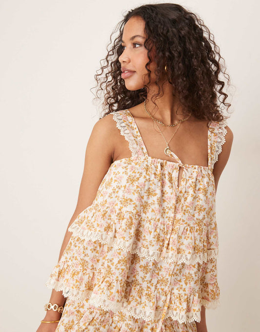 Tiered Cami Top With Lace Trim