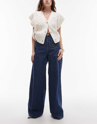 Gold Button Wide Leg Jean