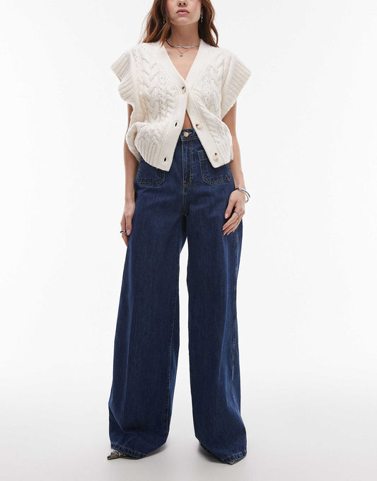 Gold Button Wide Leg Jean