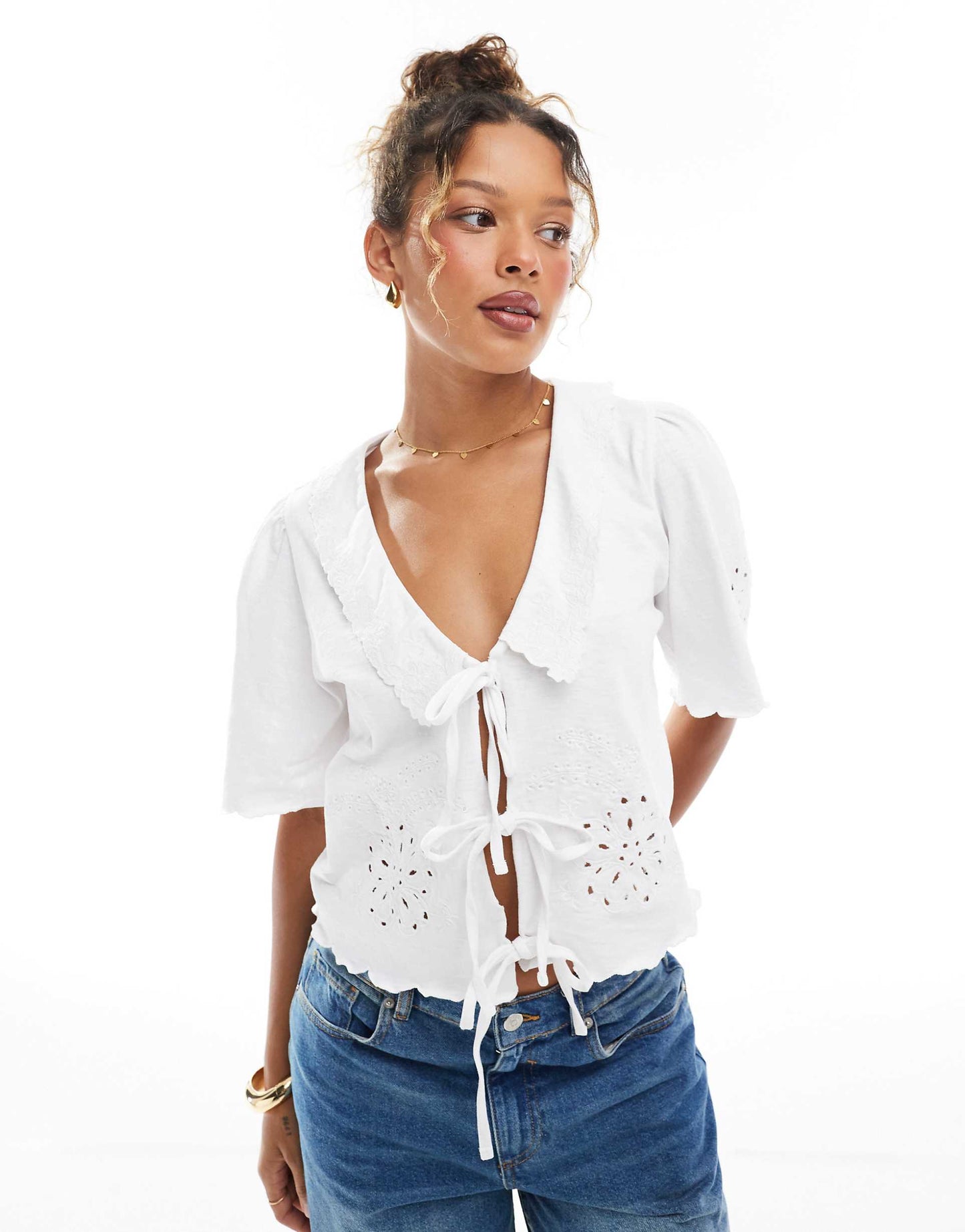 Collared Tea Blouse With Broderie Detail
