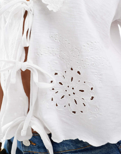 Collared Tea Blouse With Broderie Detail
