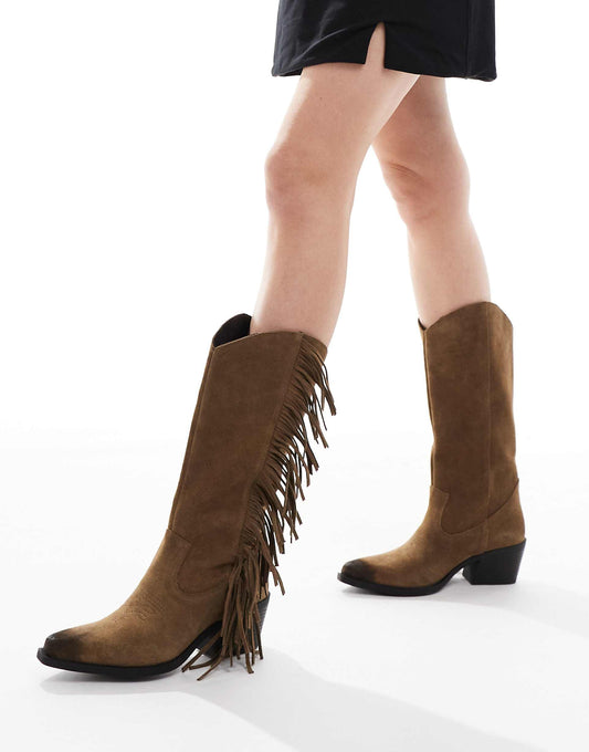 Boho Tassle Suede Western Boots