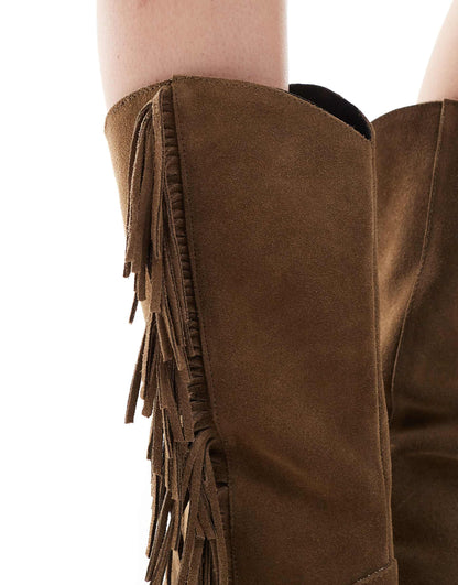 Boho Tassle Suede Western Boots