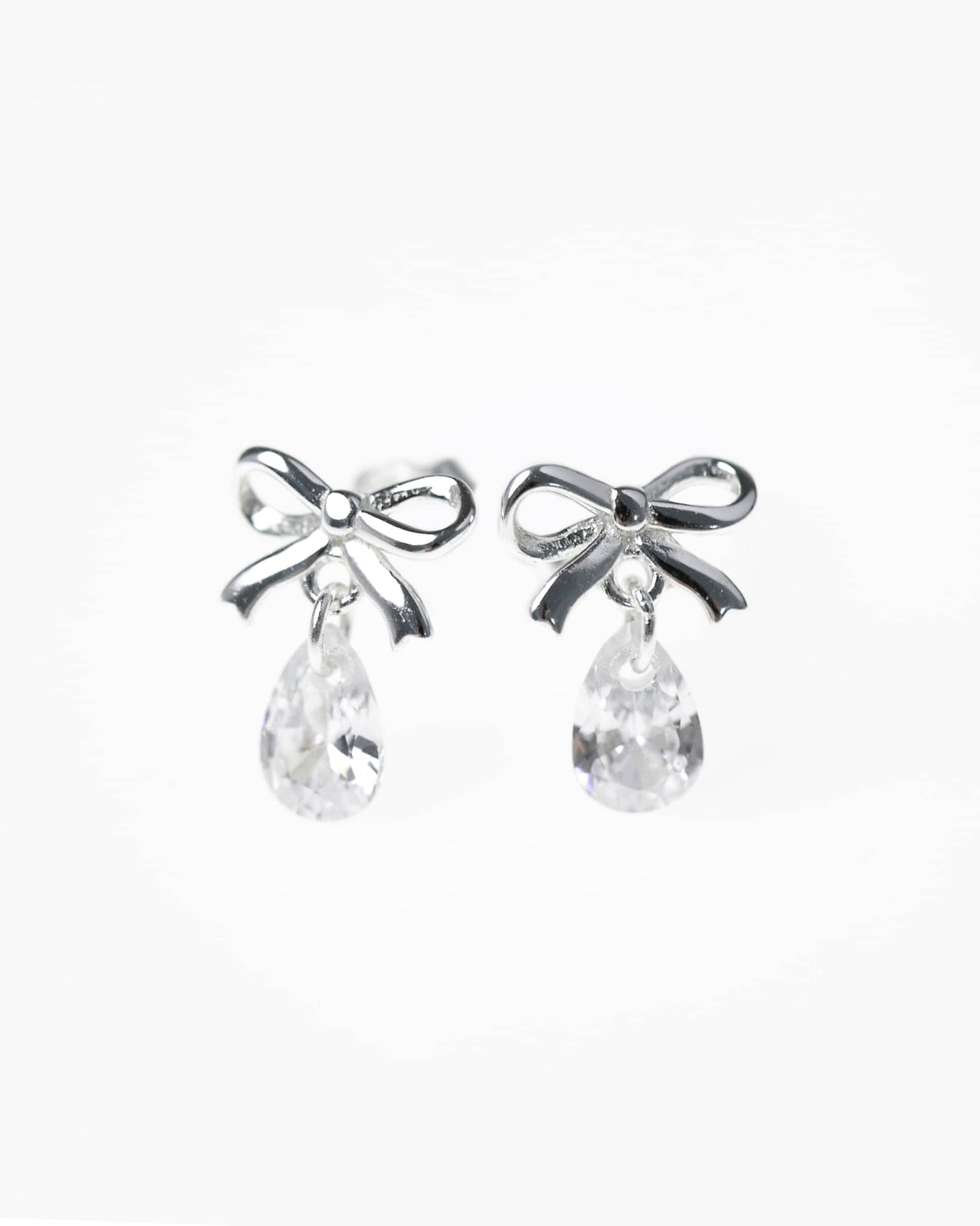 Sterling Silver Bow & Pear Drop Earrings