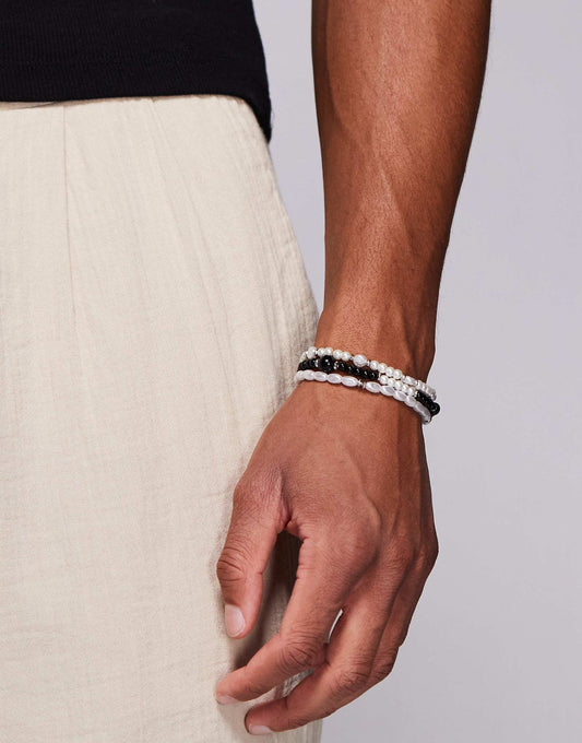 3 Pack Beaded Bracelets With Faux Pearl