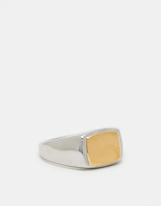 Waterproof Stainless Steel Biplate Signet Ring With Brushed Face