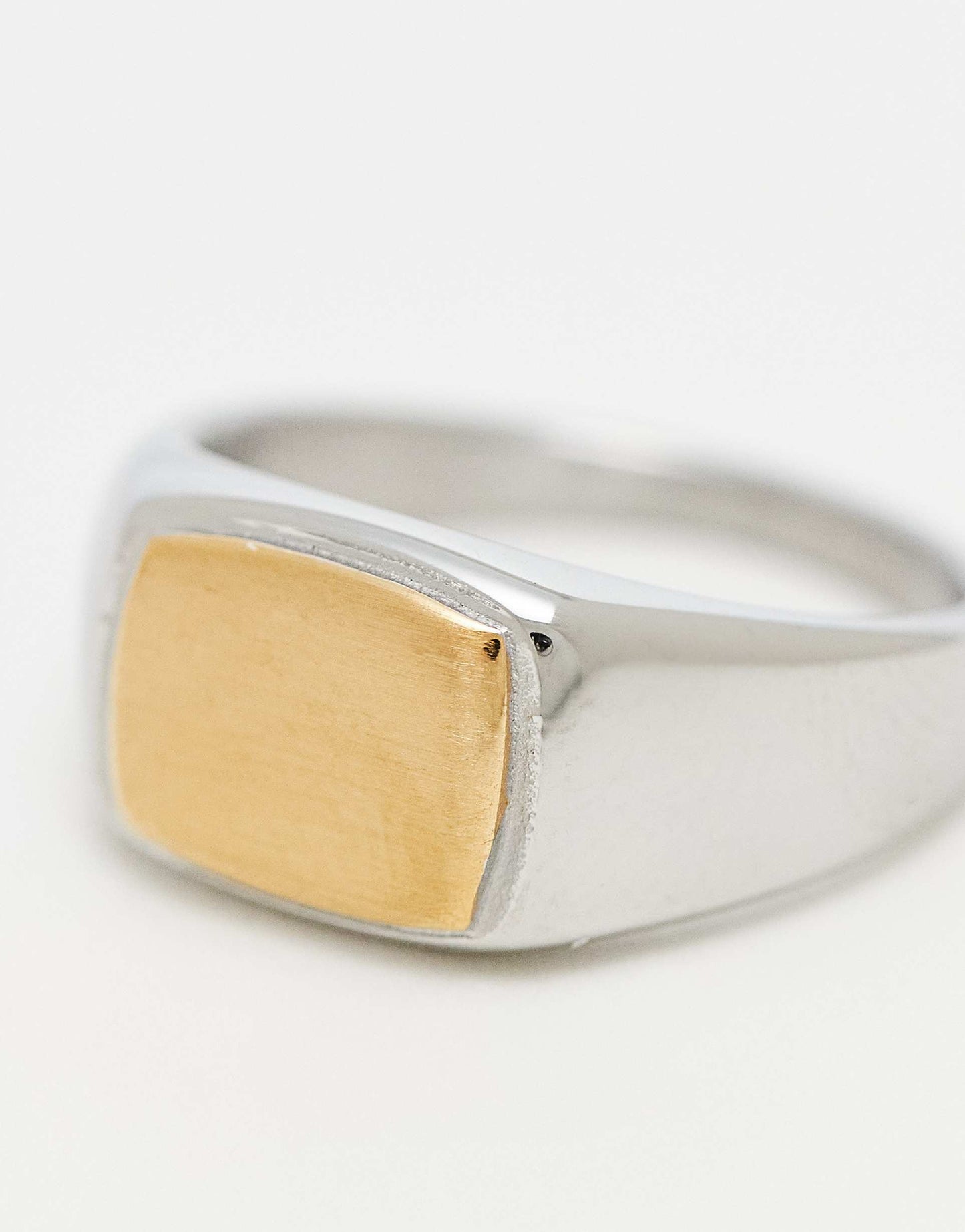Waterproof Stainless Steel Biplate Signet Ring With Brushed Face
