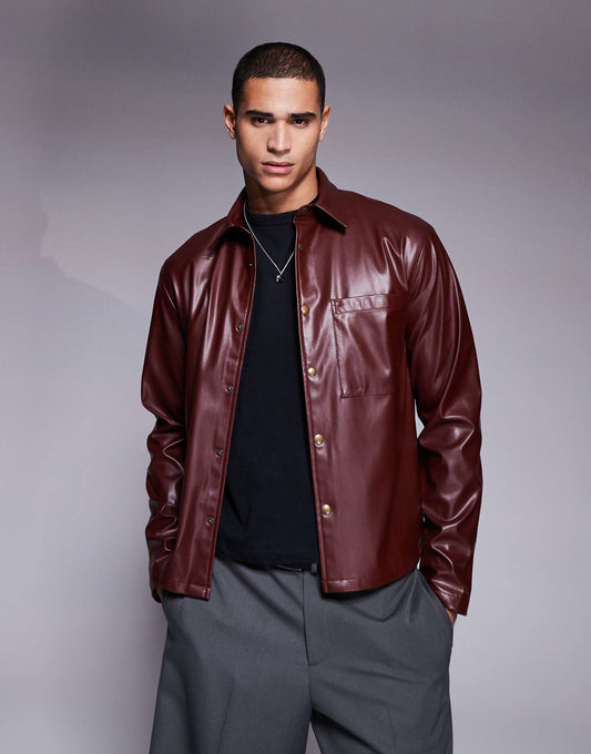 Co-Ord Faux Leather Oversized Boxy Shirt