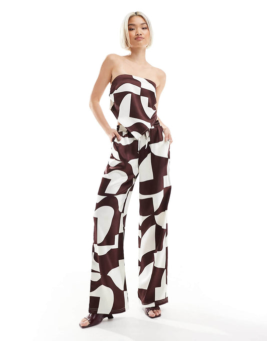 Drawstring Satin Wide Leg Trousers Co-Ord