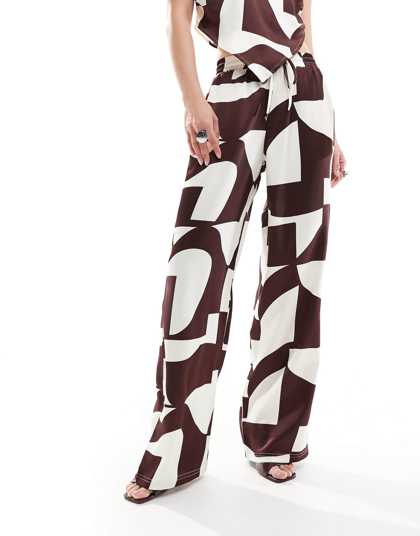 Drawstring Satin Wide Leg Trousers Co-Ord