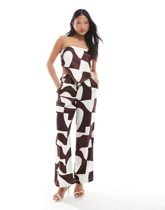 Petite Drawstring Satin Wide Leg Trousers Co-Ord