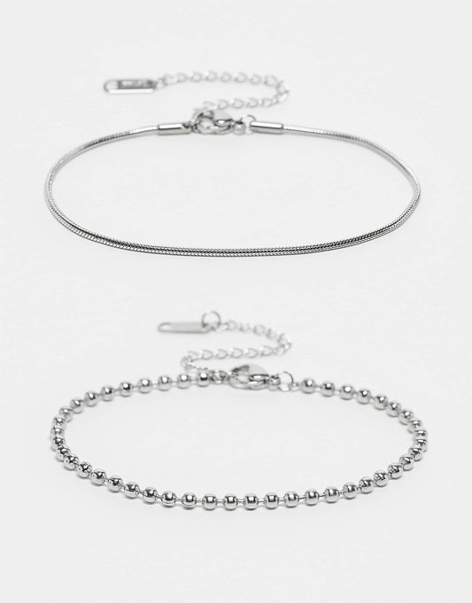 2 Pack Of Ball And Snake Chain Bracelets