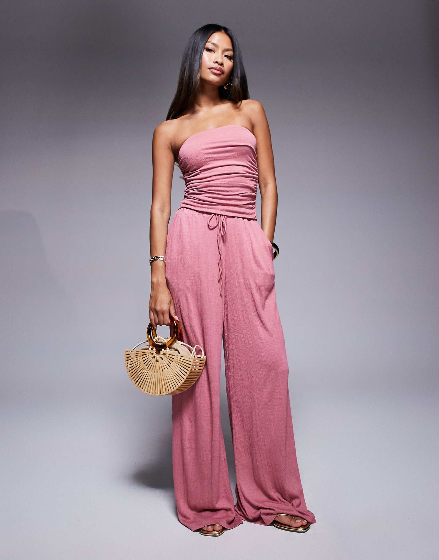 Crinkle Tie Waist Wide Leg Trouser Co Ord