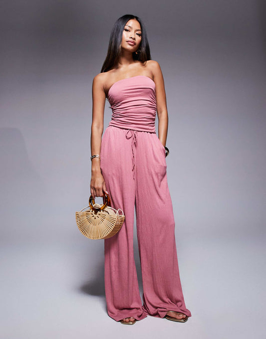 Crinkle Tie Waist Wide Leg Trouser Co Ord