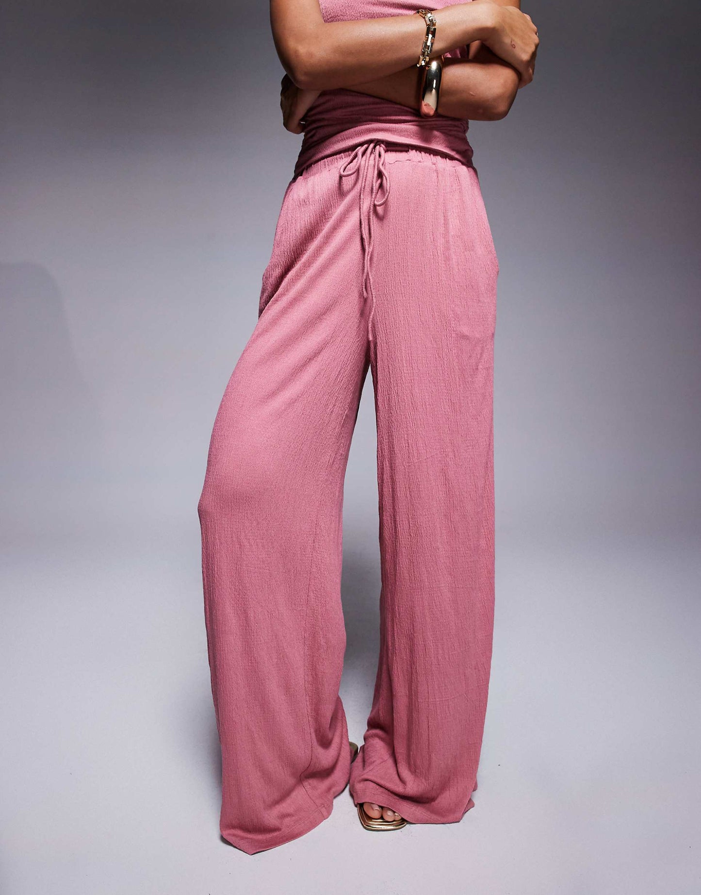 Crinkle Tie Waist Wide Leg Trouser Co Ord
