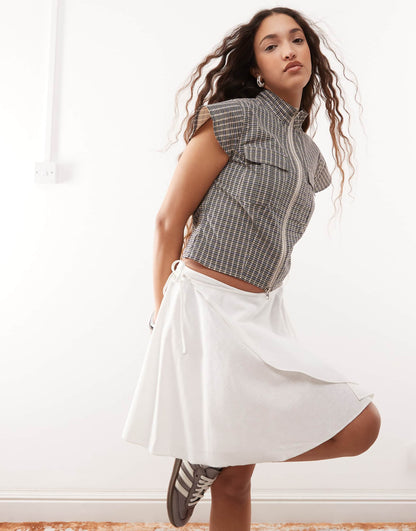 Linen Wrap Mini Skirt