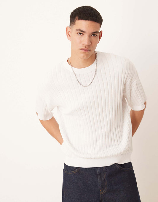 Relaxed Boxy Fit Knitted Rib T-Shirt