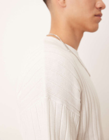Relaxed Boxy Fit Knitted Rib T-Shirt
