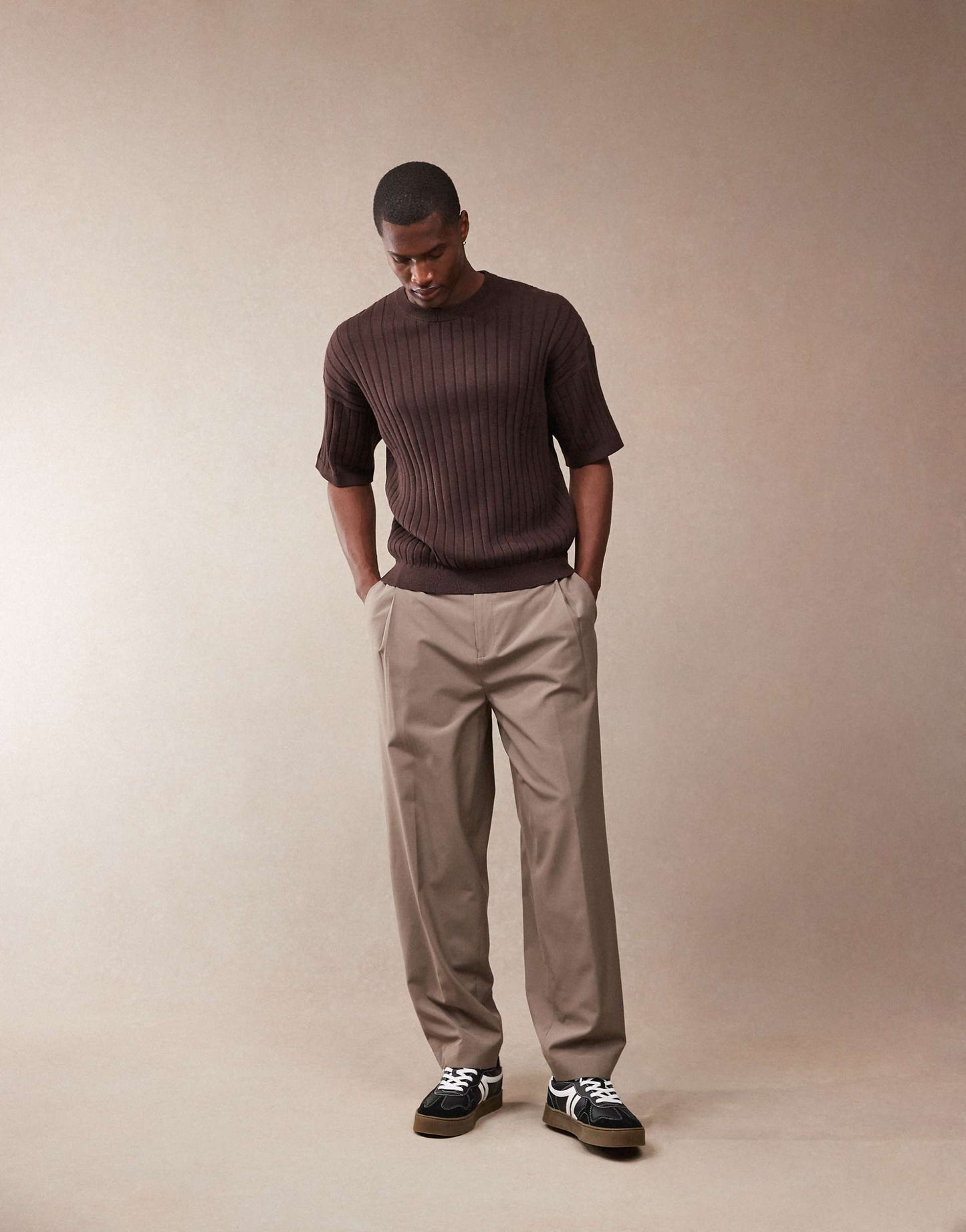 Relaxed Boxy Fit Knitted Rib T-Shirt