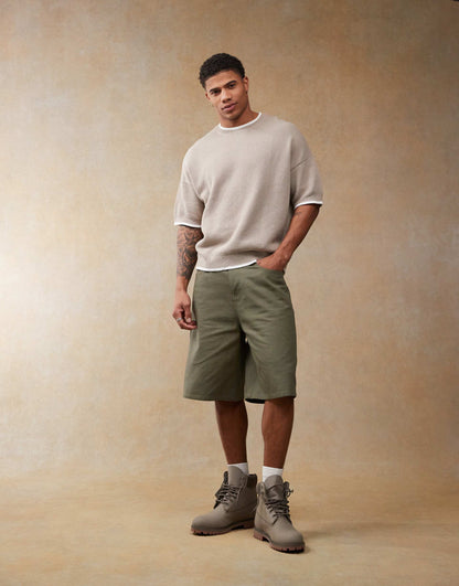 Oversized Boxy Fit Knitted Pique Crew Neck T-Shirt