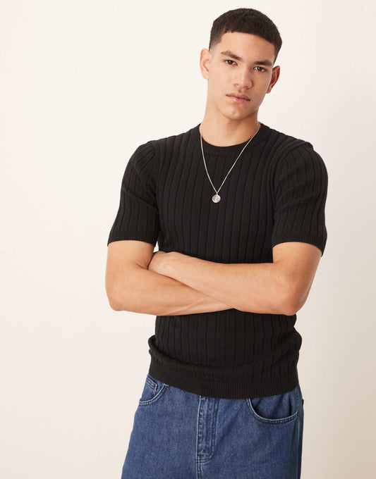Muscle Fit Lightweight Knitted Rib T-Shirt
