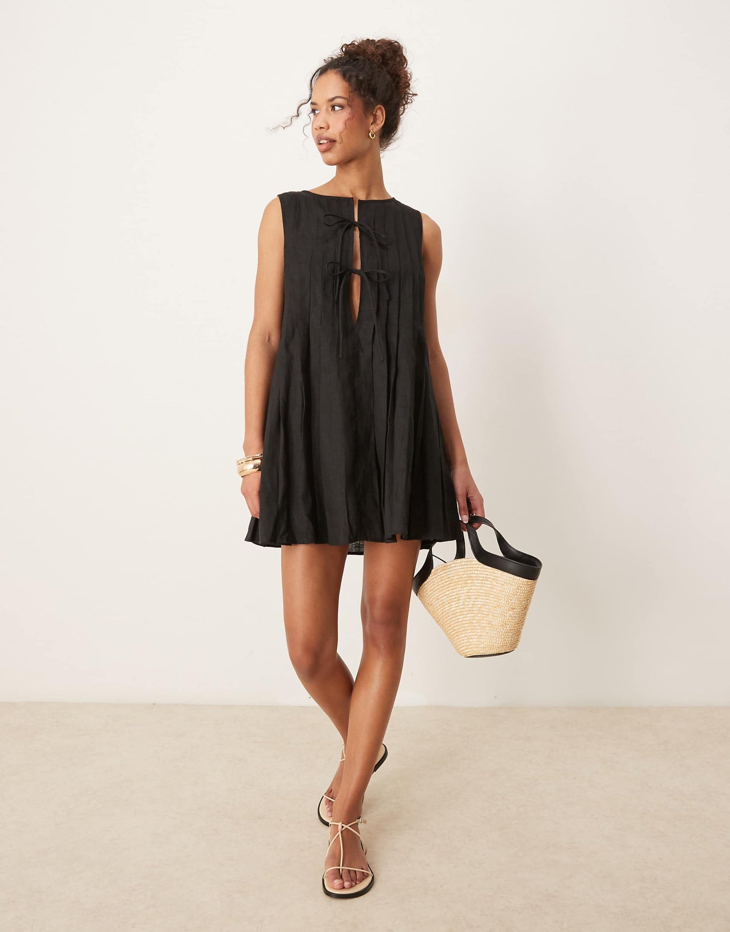 Valeria Tie Front Linen Mini Dress