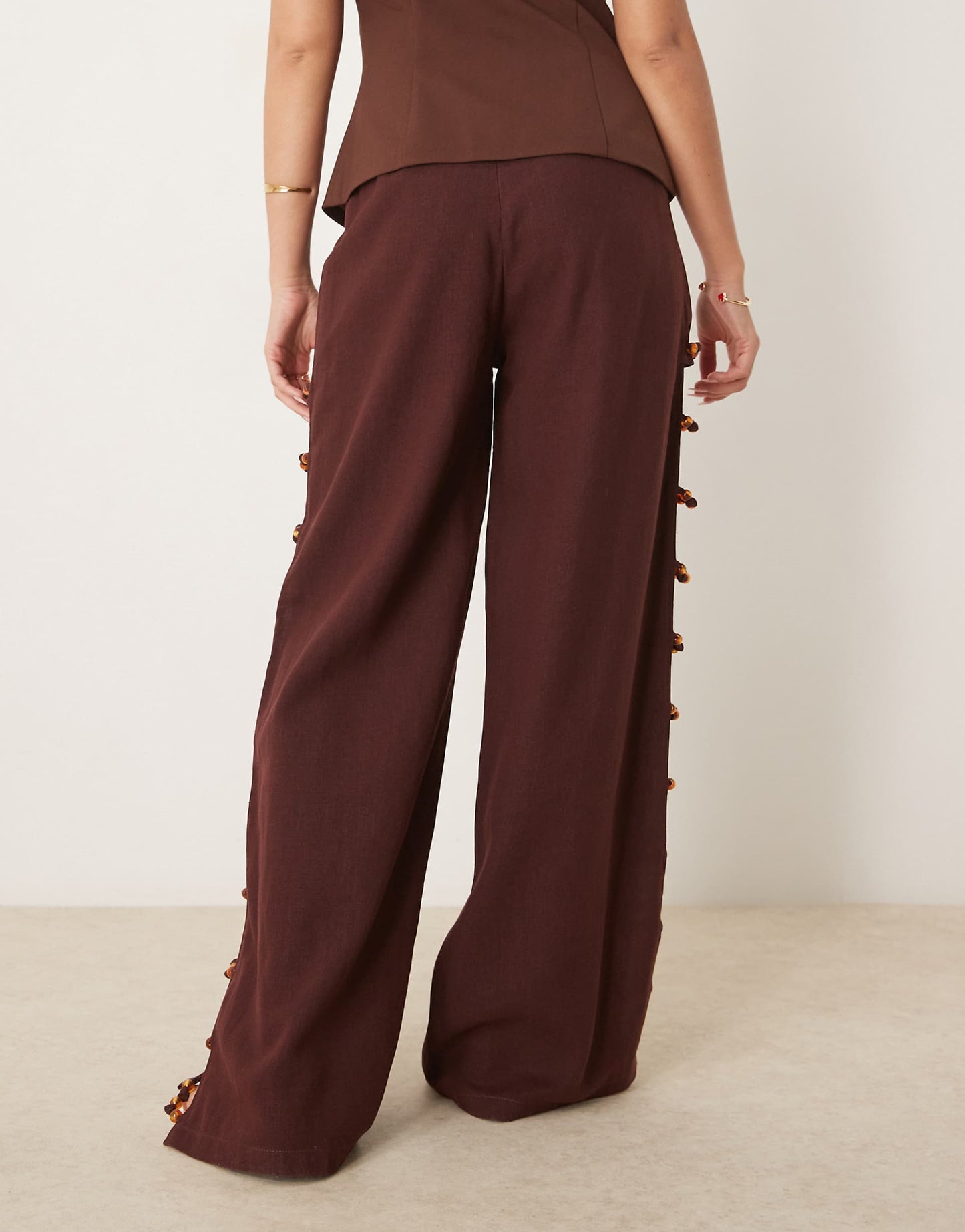 Tia Linen Pants With Bead Detailing