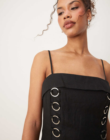 Alessa Linen Mini Dress With Eyelets