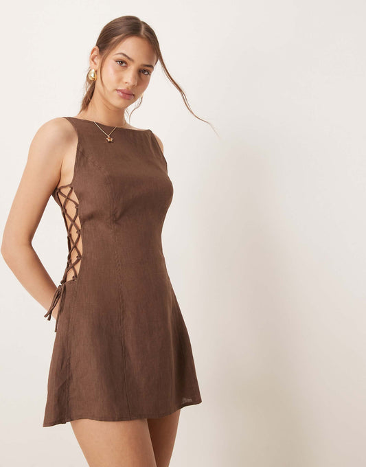 Nova Linen Mini Dress With Tie Side