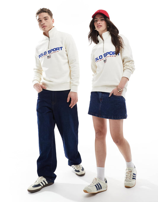 Sport Capsule Unisex Large Flag Chest Logo Half Zip Sweatshirt
