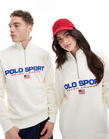 Sport Capsule Unisex Large Flag Chest Logo Half Zip Sweatshirt