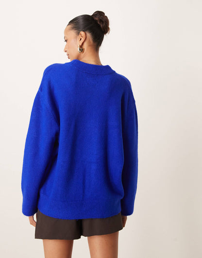Crew Neck Knitted Fluffy Jumper
