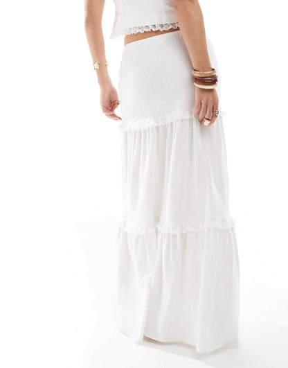 Exclusive Tiered Lace Frill Tie Waist Maxi Skirt Co-Ord