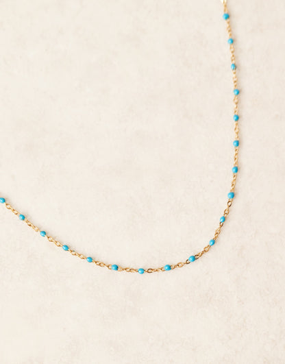 Stainless Steel 18Ct Gold Plated Enamel Turquoise Beaded Choker Necklace