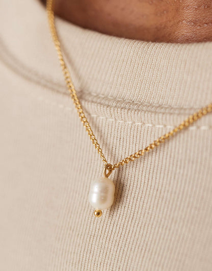 Stainless Steel 18Ct Gold Plated Pearl Pendant Necklace