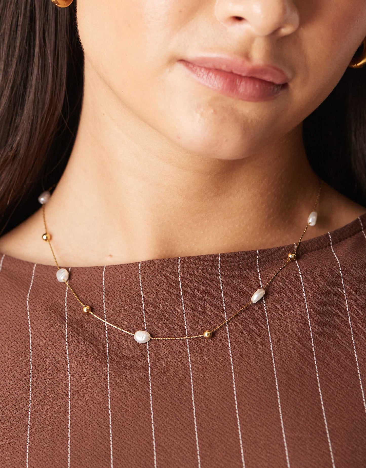 Stainless Steel 18Ct Gold Plated Pearl Charm Choker Necklace