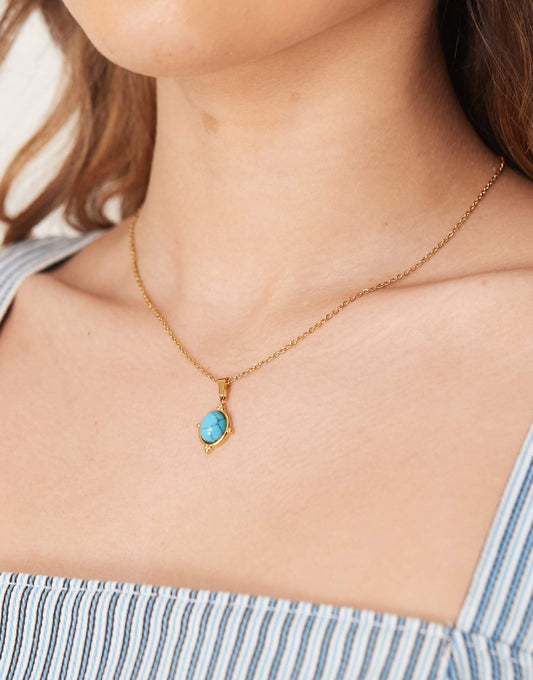 Stainless Steel 18Ct Gold Plated Turquoise Natural Stone Necklace