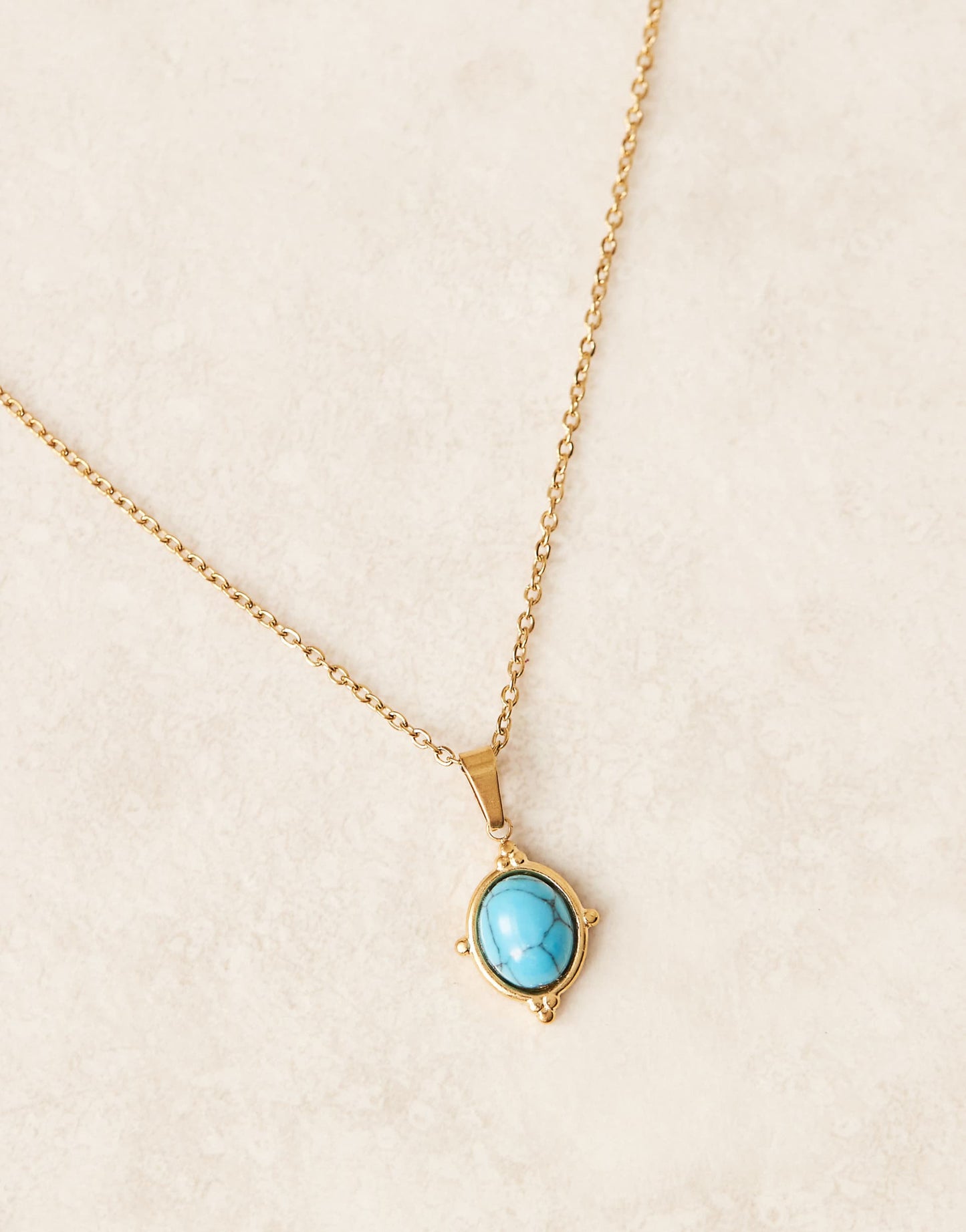 Stainless Steel 18Ct Gold Plated Turquoise Natural Stone Necklace