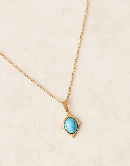 Stainless Steel 18Ct Gold Plated Turquoise Natural Stone Necklace