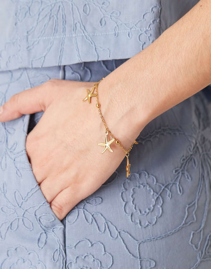 Stainless Steel 18Ct Gold Plated Starfish Charm Bracelet