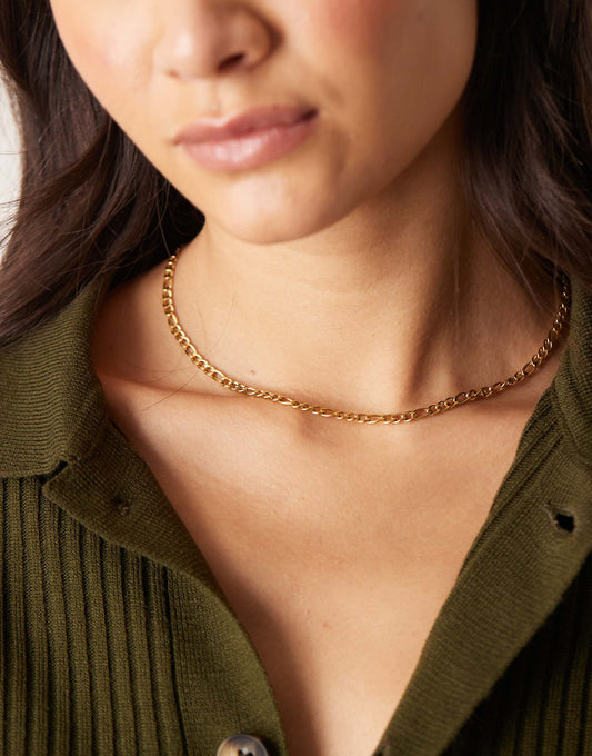 Stainless Steel 18Ct Gold Plated Figaro Chain Necklace