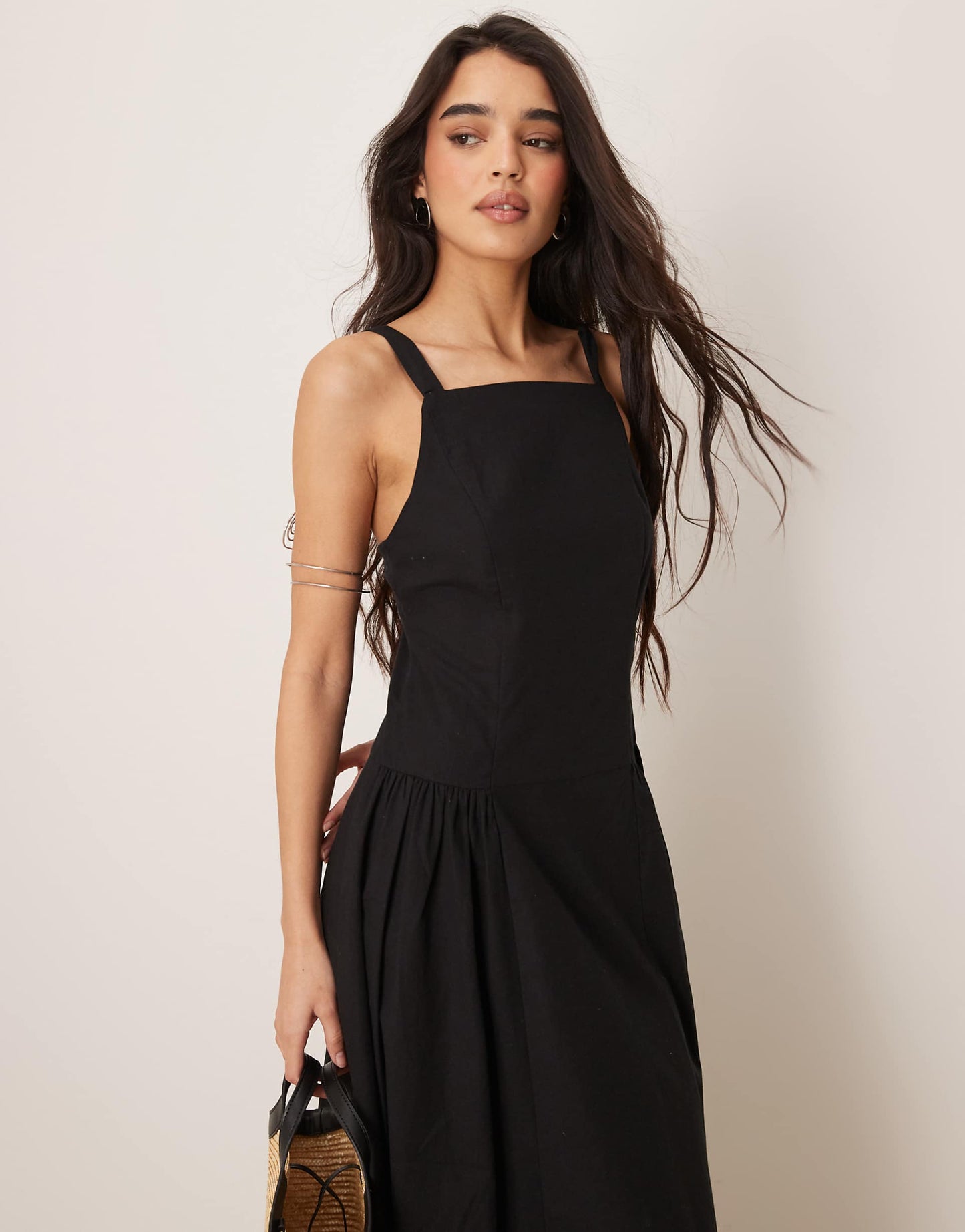 Square Neck Dropped Waist Midi Dress