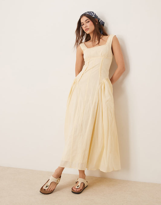 Prairie Square Neck Maxi Dress With Dropped Waist