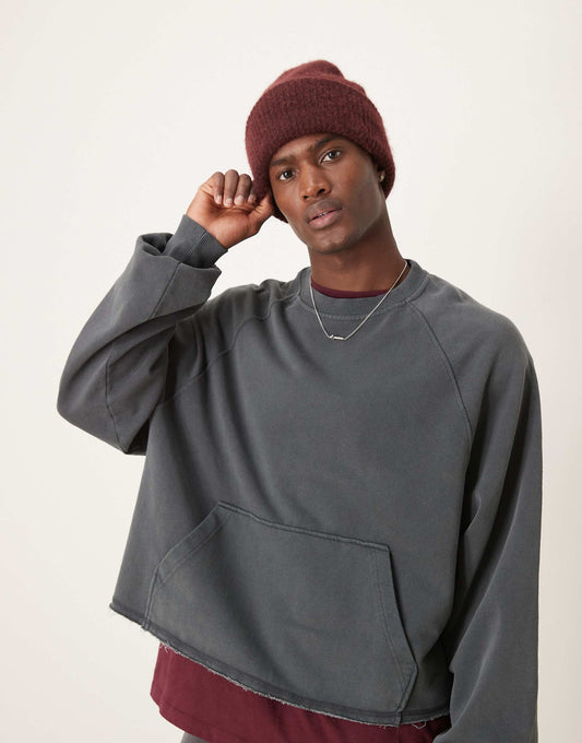 Oversized Cropped Sweatshirt With Raw Hem