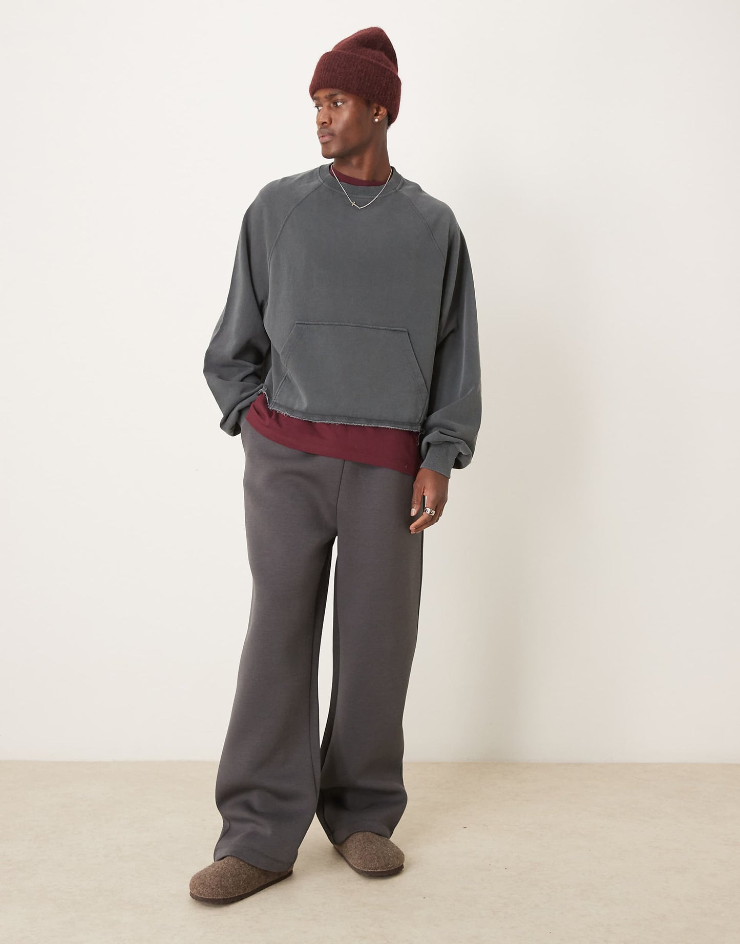 Oversized Cropped Sweatshirt With Raw Hem