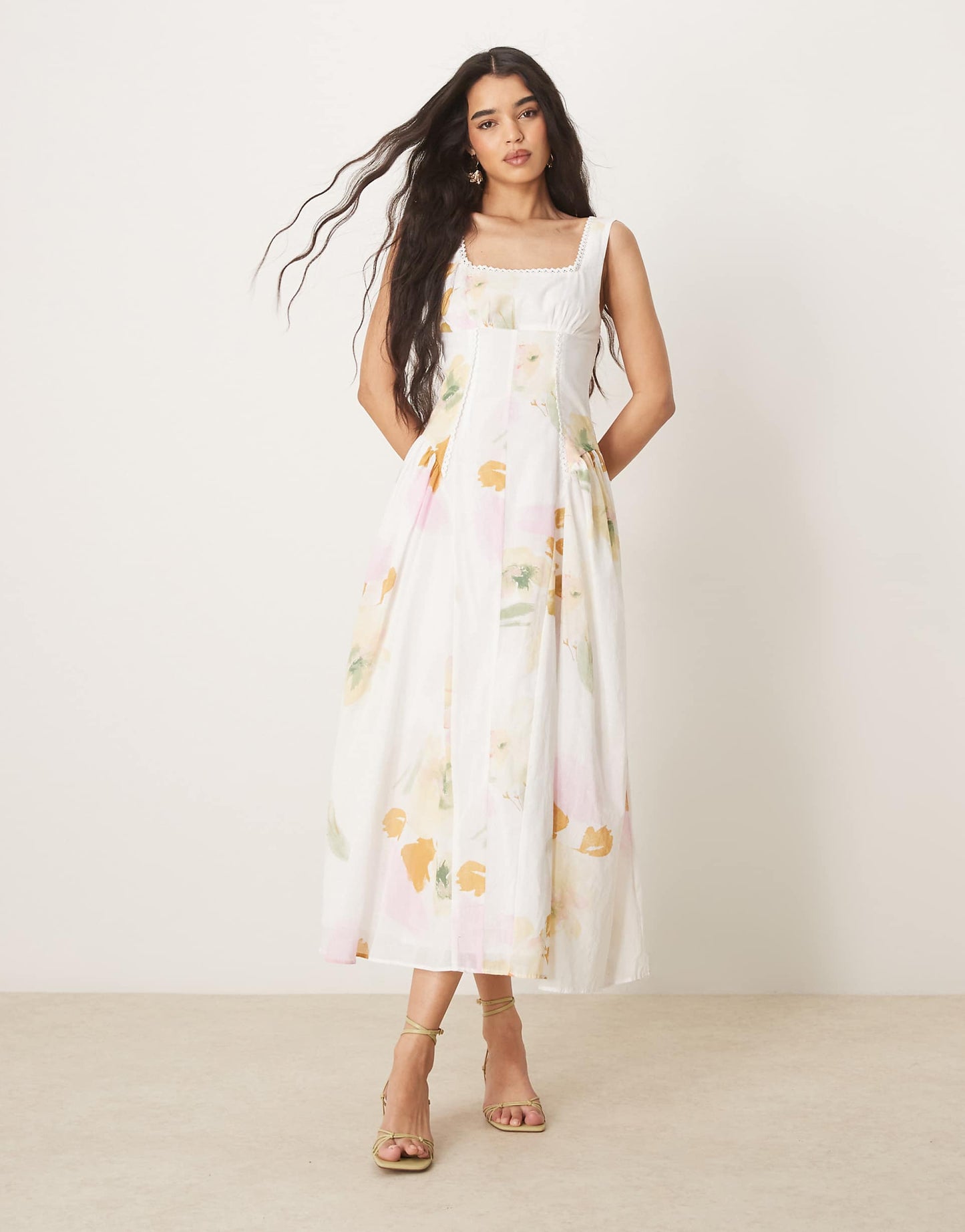 Prairie Square Neck Maxi Dress With Dropped Waist