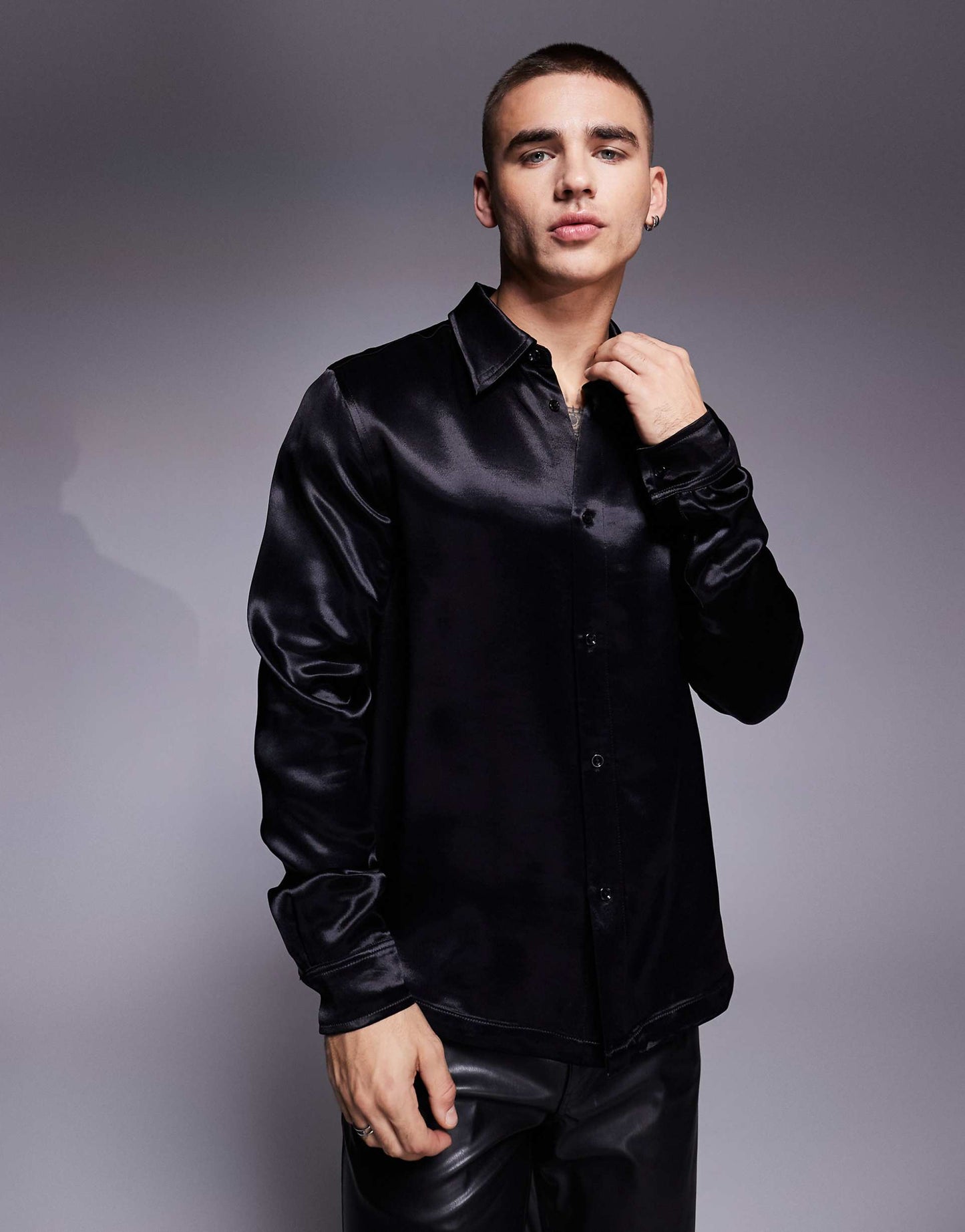 Slim Fit Satin Shirt With 70S Collar